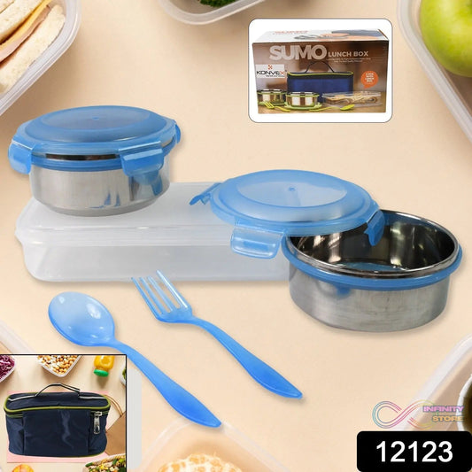 Sumo Lunch Box, with Lunch Bag, Plastic Lunch Box & Plastic Spoon, Fork (2 Pc Set / With Lunch Box) - infinityexculsivestore.com