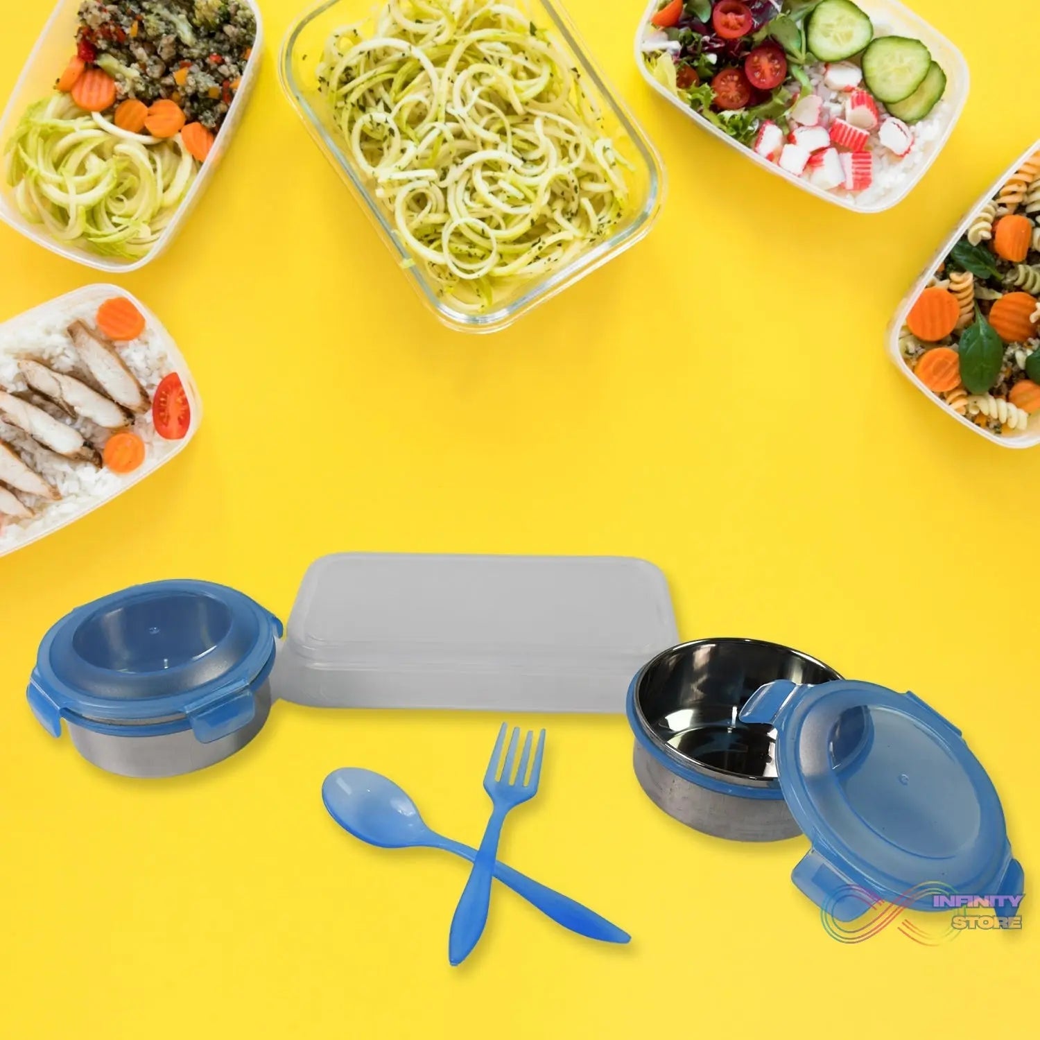 Sumo Lunch Box, with Lunch Bag, Plastic Lunch Box & Plastic Spoon, Fork (2 Pc Set / With Lunch Box) - infinityexculsivestore.com