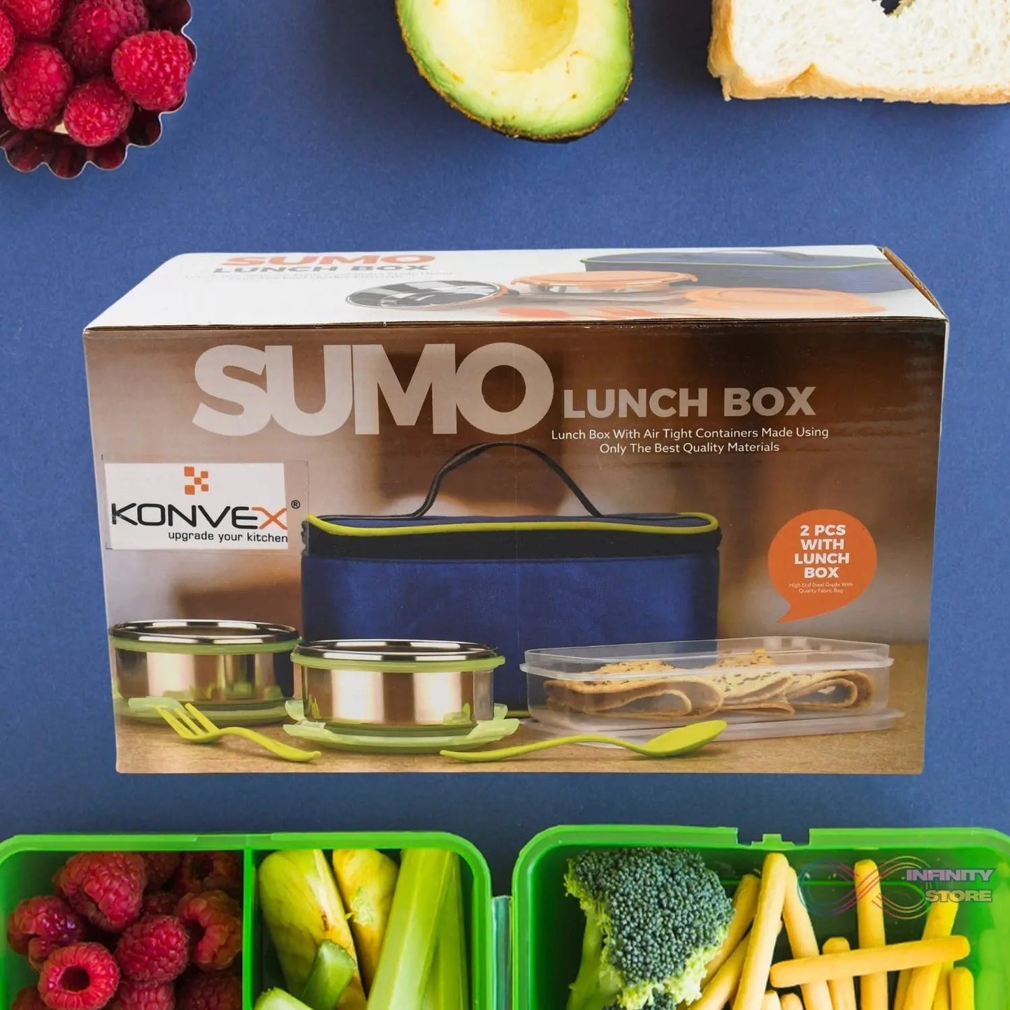 Sumo Lunch Box, with Lunch Bag, Plastic Lunch Box & Plastic Spoon, Fork (2 Pc Set / With Lunch Box) - infinityexculsivestore.com