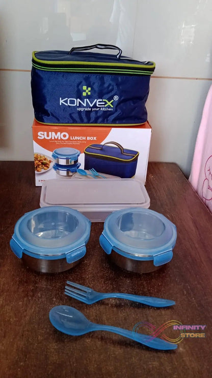 Sumo Lunch Box, with Lunch Bag, Plastic Lunch Box & Plastic Spoon, Fork (2 Pc Set / With Lunch Box) - infinityexculsivestore.com