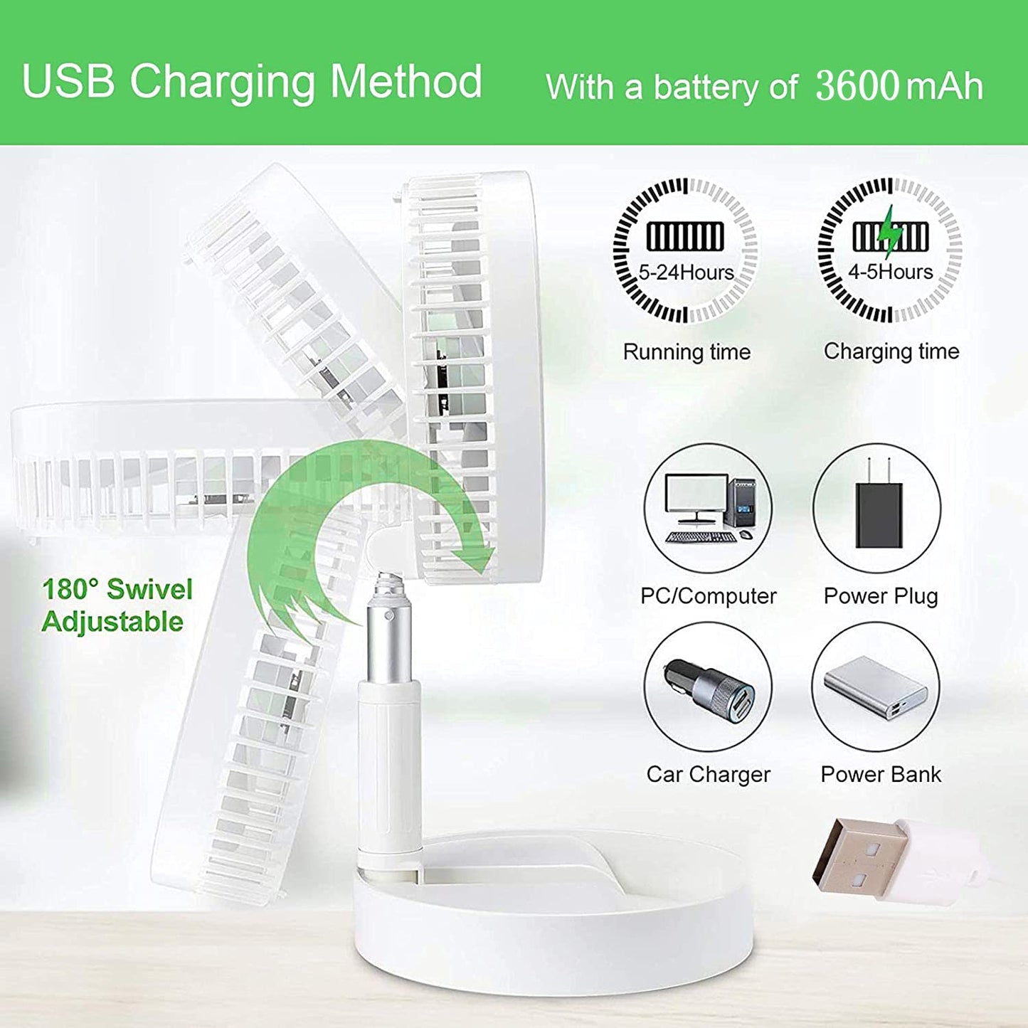 TELESCOPIC ELECTRIC DESKTOP FAN, HEIGHT ADJUSTABLE, FOLDABLE & PORTABLE FOR TRAVEL/CARRY | SILENT TABLE TOP PERSONAL FAN FOR BEDSIDE, OFFICE TABLE (Battery Not Include) - infinityexculsivestore.com
