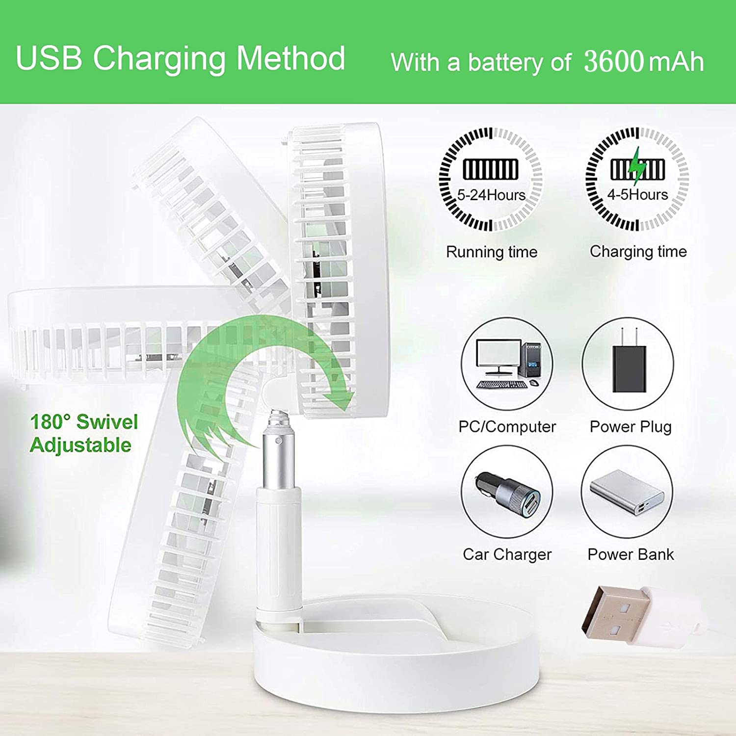 TELESCOPIC ELECTRIC DESKTOP FAN, HEIGHT ADJUSTABLE, FOLDABLE & PORTABLE FOR TRAVEL/CARRY | SILENT TABLE TOP PERSONAL FAN FOR BEDSIDE, OFFICE TABLE (Battery Not Include) - infinityexculsivestore.com