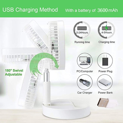TELESCOPIC ELECTRIC DESKTOP FAN, HEIGHT ADJUSTABLE, FOLDABLE & PORTABLE FOR TRAVEL/CARRY | SILENT TABLE TOP PERSONAL FAN FOR BEDSIDE, OFFICE TABLE (Battery Not Include) - infinityexculsivestore.com