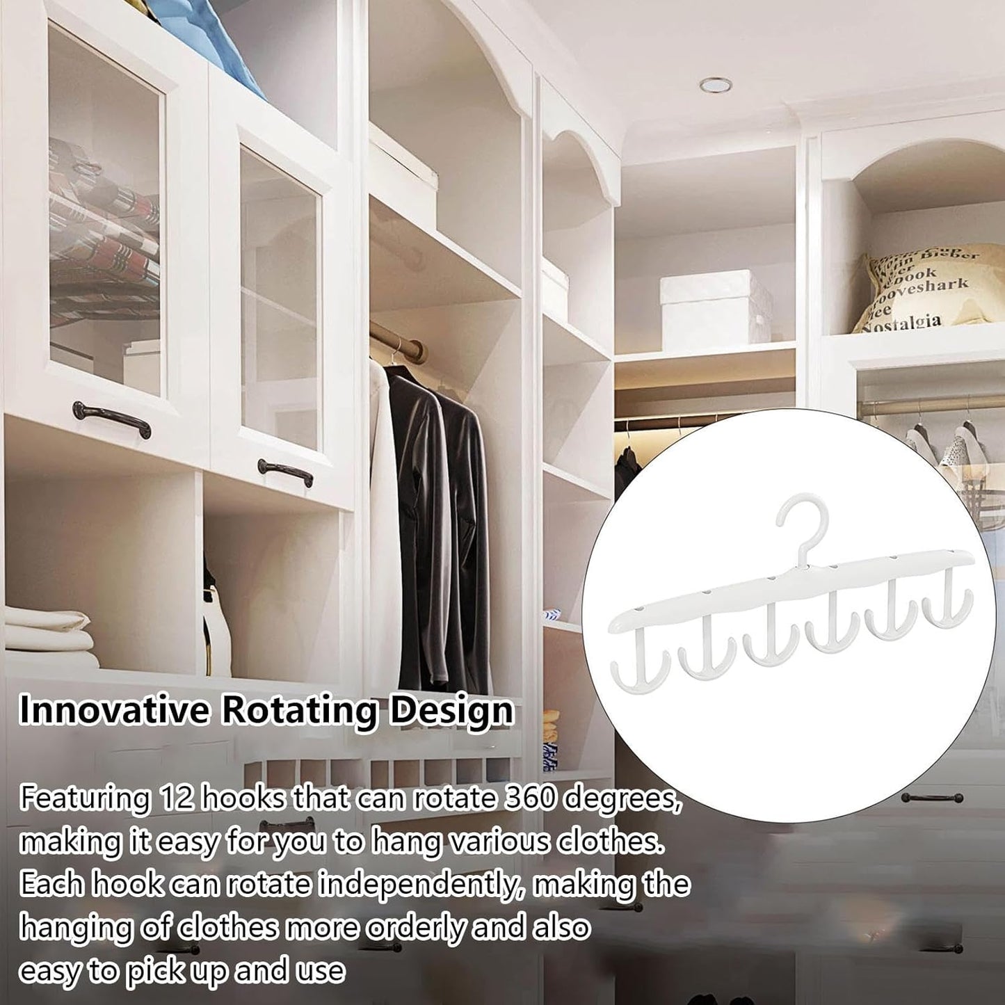 Tank Top Hanger, 12 - Hook Space Saving Hanger, Capacity Rotatable Wood Space Saving Hanger Closet Organizers and Storage for Dorm & Apartment for Tank Top - infinityexculsivestore.com