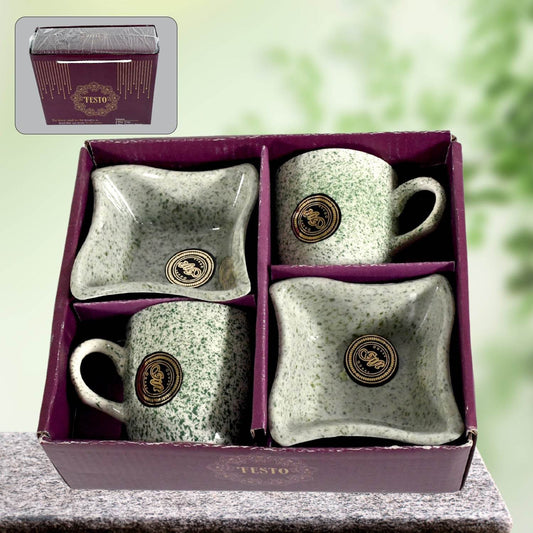Ceramic Tea / cups / Mug Set Including Snacks / Serving Bowl Milk Cup, Coffee Cup, Tea Cup, Breakfast Cup, Drinking Mug or Outdoor for Household, Gift for Birthday, Wedding Party (4 Pcs set) - infinityexculsivestore.com