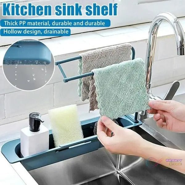 Telescopic Adjustable Faucet Rack Dish Brushes Sponge Storage Shelves Sink Drain - infinityexculsivestore.com