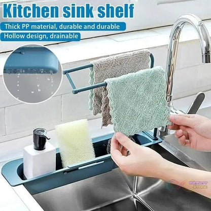 Telescopic Adjustable Faucet Rack Dish Brushes Sponge Storage Shelves Sink Drain - infinityexculsivestore.com