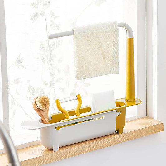 Telescopic Sink Storage Rack Material Kitchen Rag Rack Dishwashing Organizer Shelf Drain Basket Pp Under Sink Organizers ( Mic Color 1 Pc) - infinityexculsivestore.com