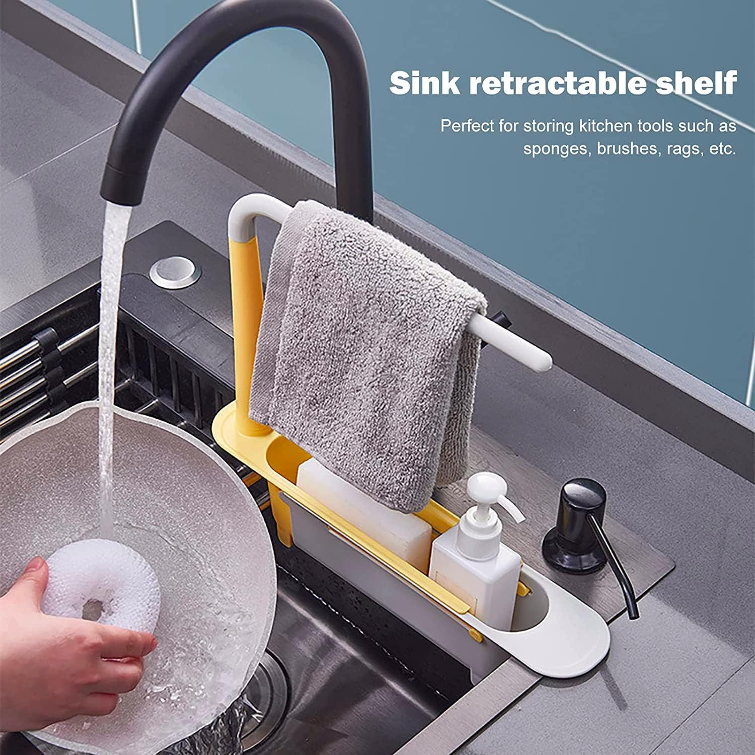 Telescopic Sink Storage Rack Material Kitchen Rag Rack Dishwashing Organizer Shelf Drain Basket Pp Under Sink Organizers ( Mic Color 1 Pc) - infinityexculsivestore.com