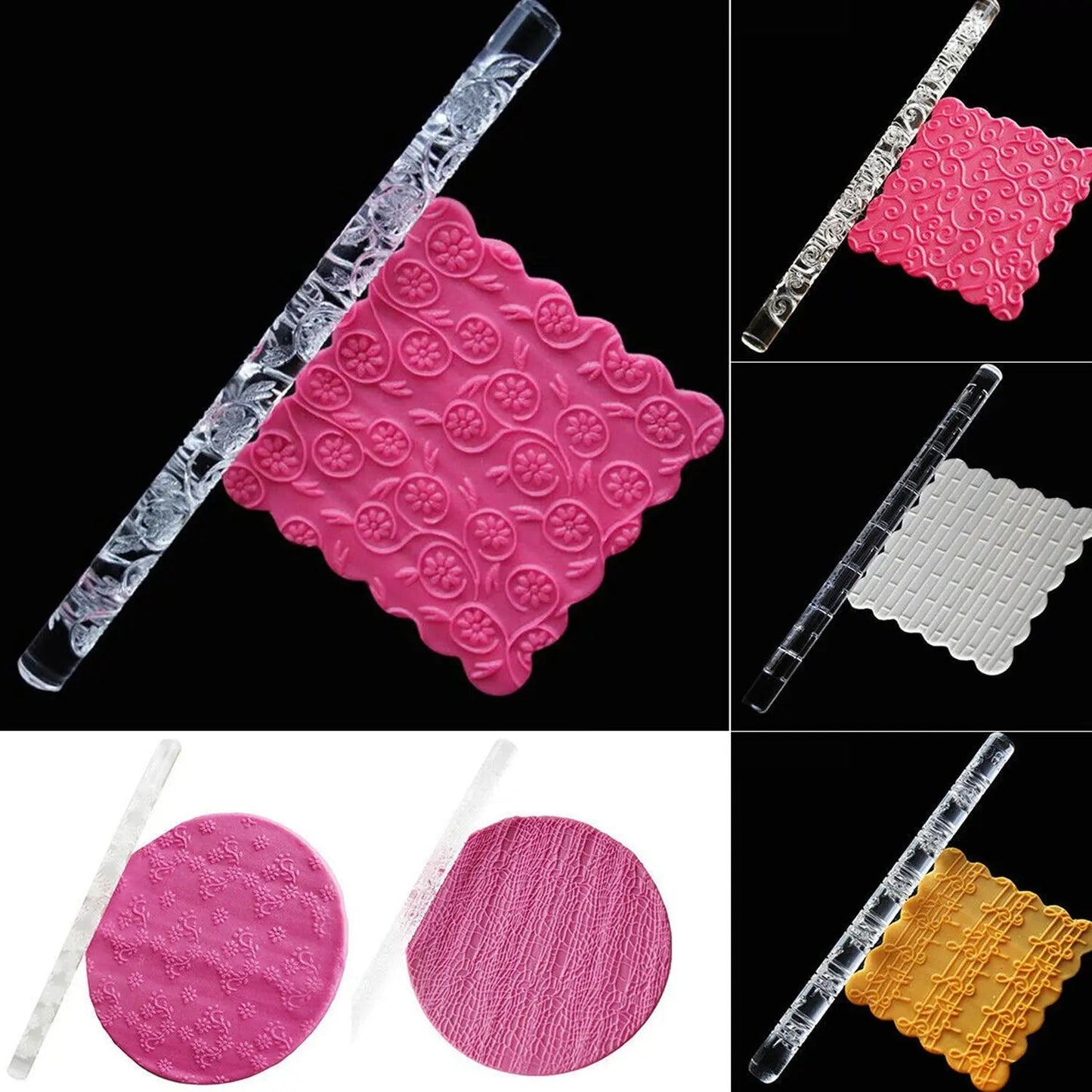 Textured Embossed Acrylic Rolling Pins Fondant Cake Decorating Tools (1 Pc) - infinityexculsivestore.com