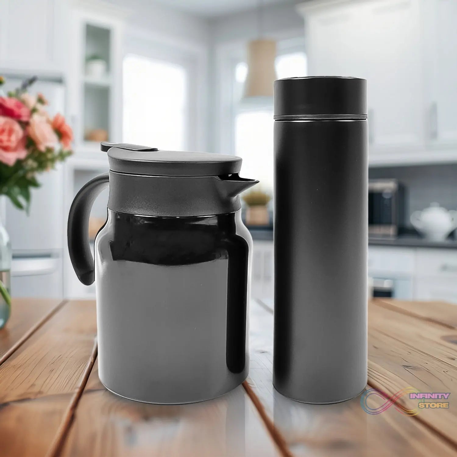 Thermal Coffee Carafe Tea Pot & Water Bottles, with LED Display (Bottle 500 ML & Pot 1000 ML / 2 Pc) - infinityexculsivestore.com