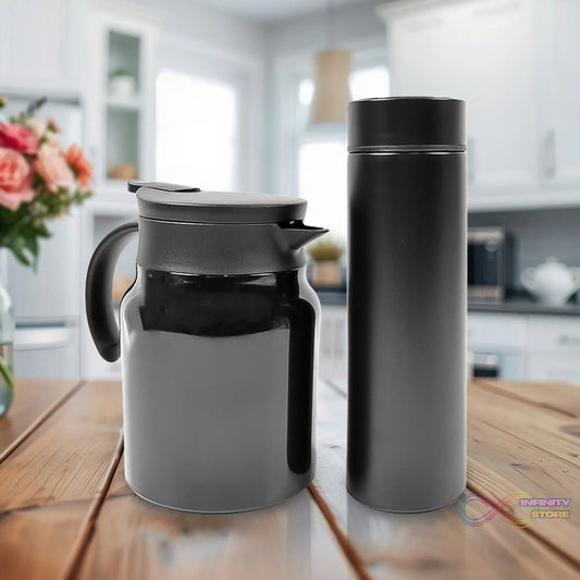 Thermal Coffee Carafe Tea Pot & Water Bottles, with LED Display (Bottle 500 ML & Pot 1000 ML / 2 Pc) - infinityexculsivestore.com