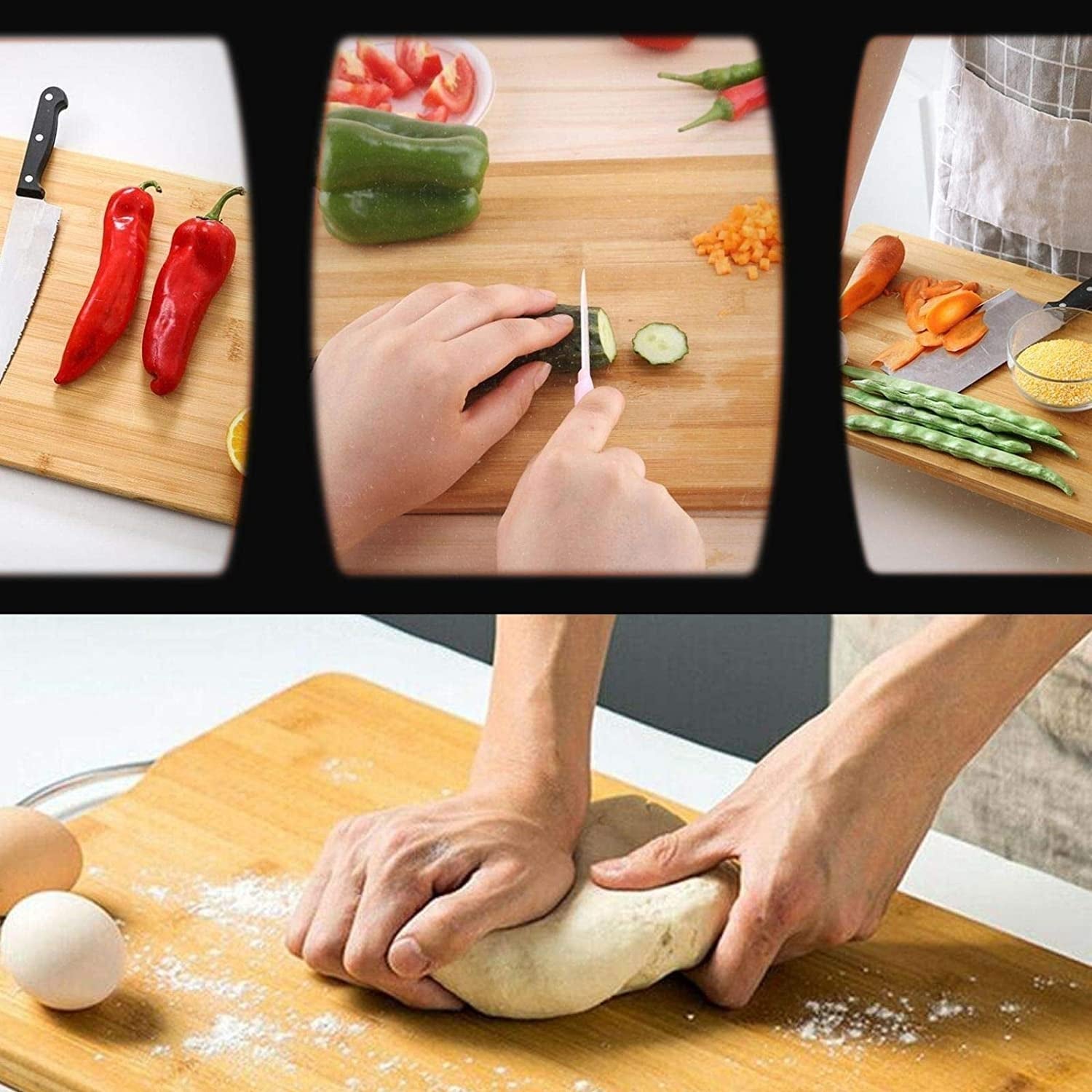 Thick Wooden Bamboo Kitchen Chopping Cutting Slicing Board with Holder for Fruits Vegetables Meat - infinityexculsivestore.com