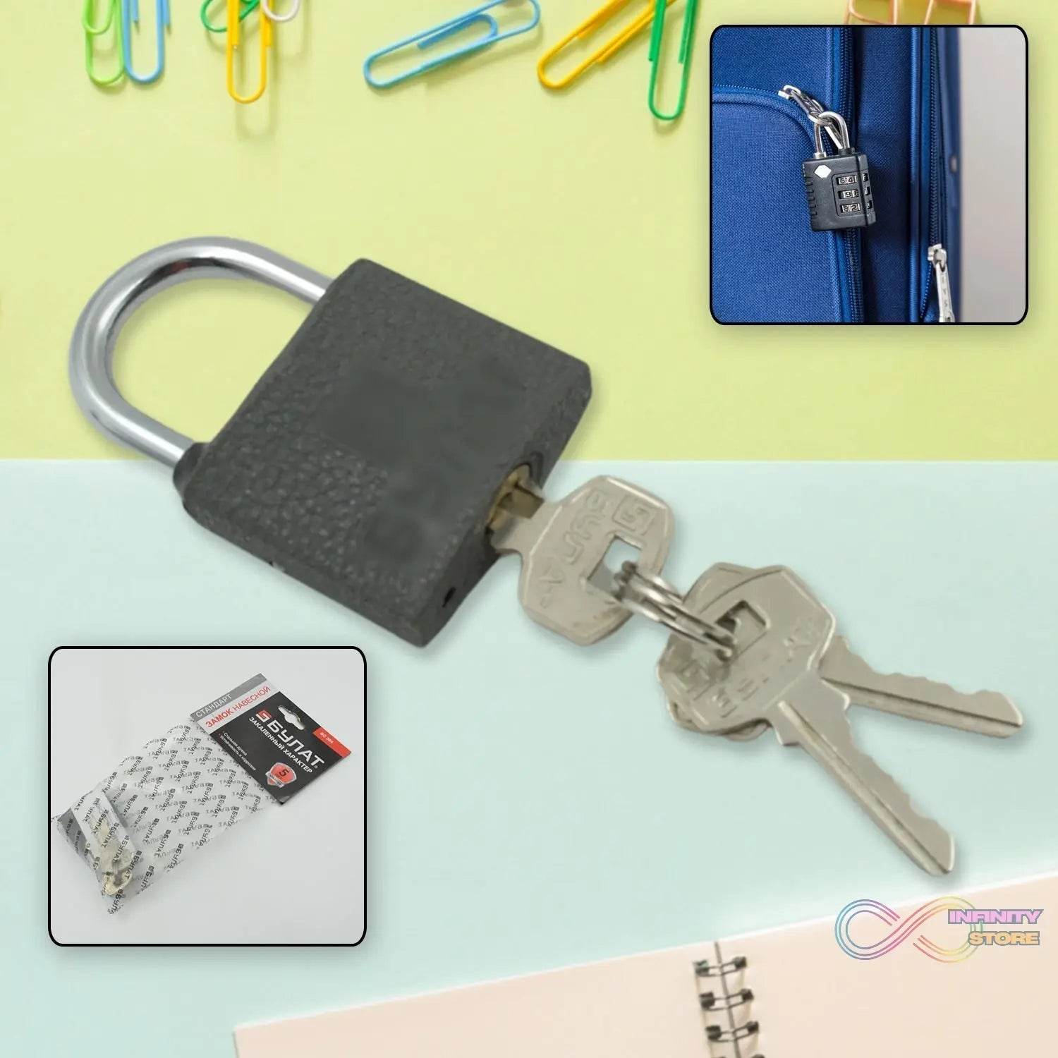 Iron lock, Brass Core and Thickened Black Iron Door Lock With 3 pc Keys for Home Dormitory, Waterproof Antirust Anti-theft locks Outdoor Gate Shed Locks Warehouse Small Iron Door Drawer Lock ( 37 mm ) - infinityexculsivestore.com