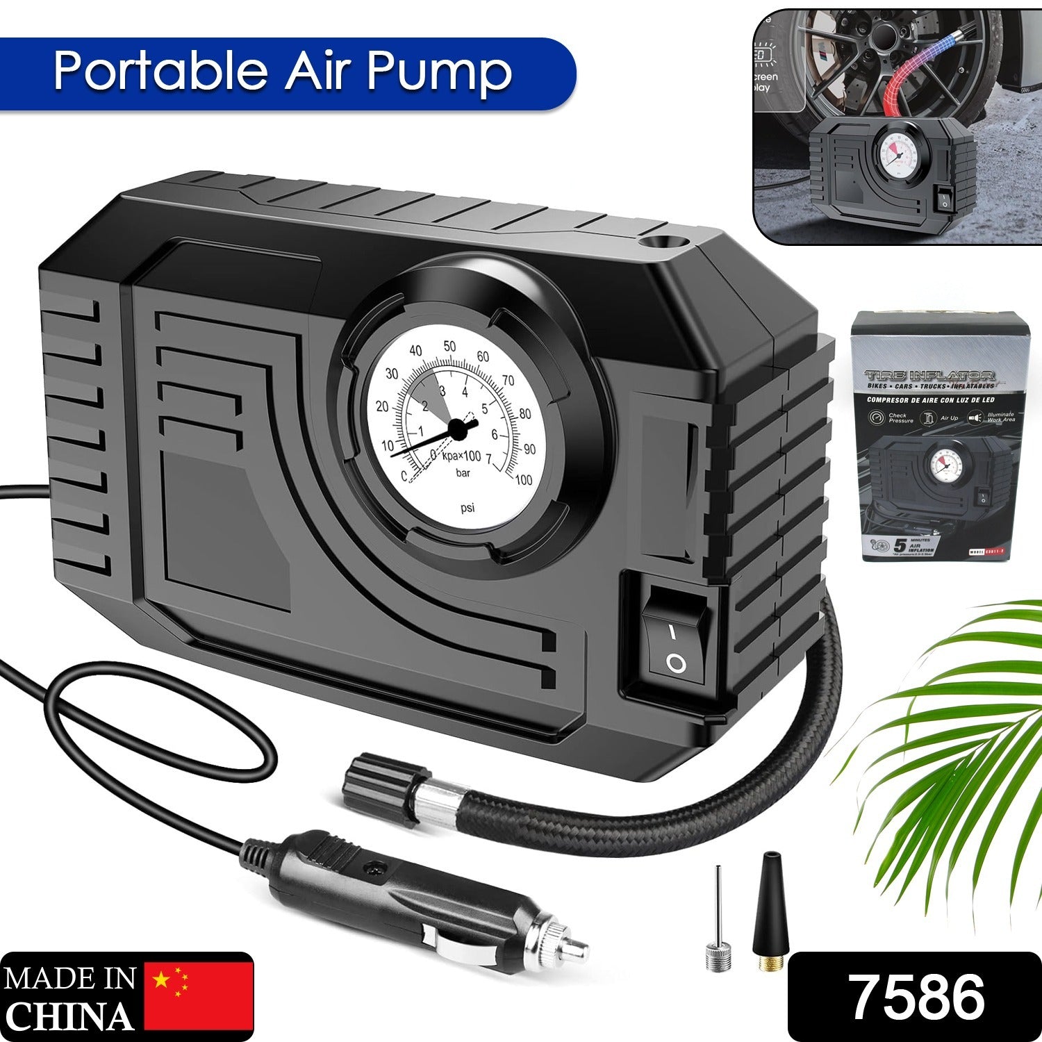 Tire Inflator Portable Air Compressor 12V Small Air Pump for Car Tires Bicycle Balloons, Cars, Bike, Bicycles and Other Inflatables with LED Light (12V) - infinityexculsivestore.com
