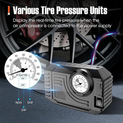 Tire Inflator Portable Air Compressor 12V Small Air Pump for Car Tires Bicycle Balloons, Cars, Bike, Bicycles and Other Inflatables with LED Light (12V) - infinityexculsivestore.com