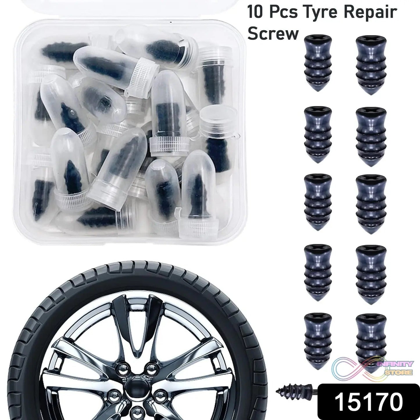 Tire Repair Rubber Nail Car Tire Repair Nails Tire Repair Rubber Screws, Black (10 Pcs Set) - infinityexculsivestore.com