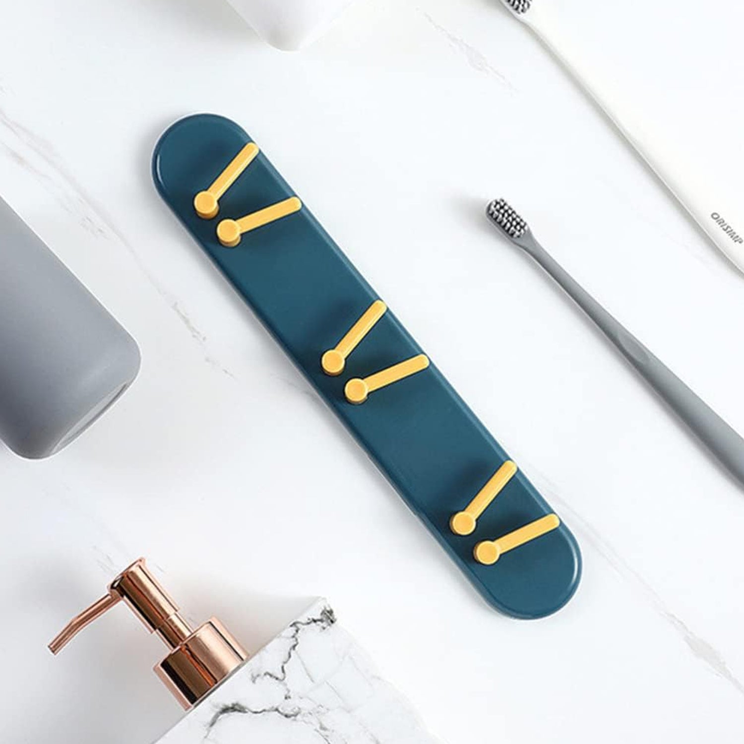 Toothbrush Holder Plastic Bathroom Accessories Organizer Wall Mounted Hanging Mount Shelf & Hooks (1pc) - infinityexculsivestore.com
