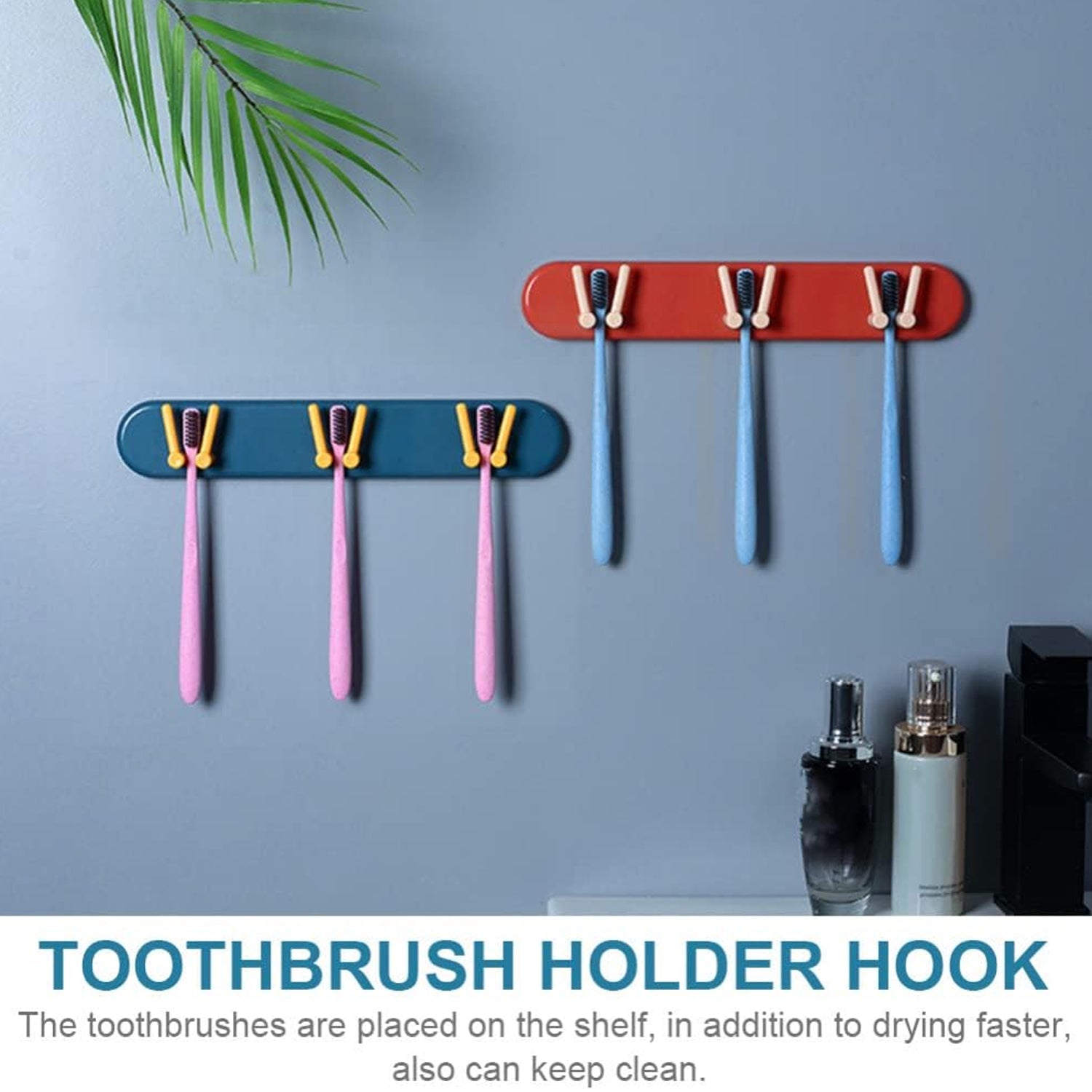 Toothbrush Holder Plastic Bathroom Accessories Organizer Wall Mounted Hanging Mount Shelf & Hooks (1pc) - infinityexculsivestore.com