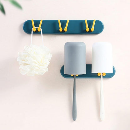 Toothbrush Holder Plastic Bathroom Accessories Organizer Wall Mounted Hanging Mount Shelf & Hooks (1pc) - infinityexculsivestore.com