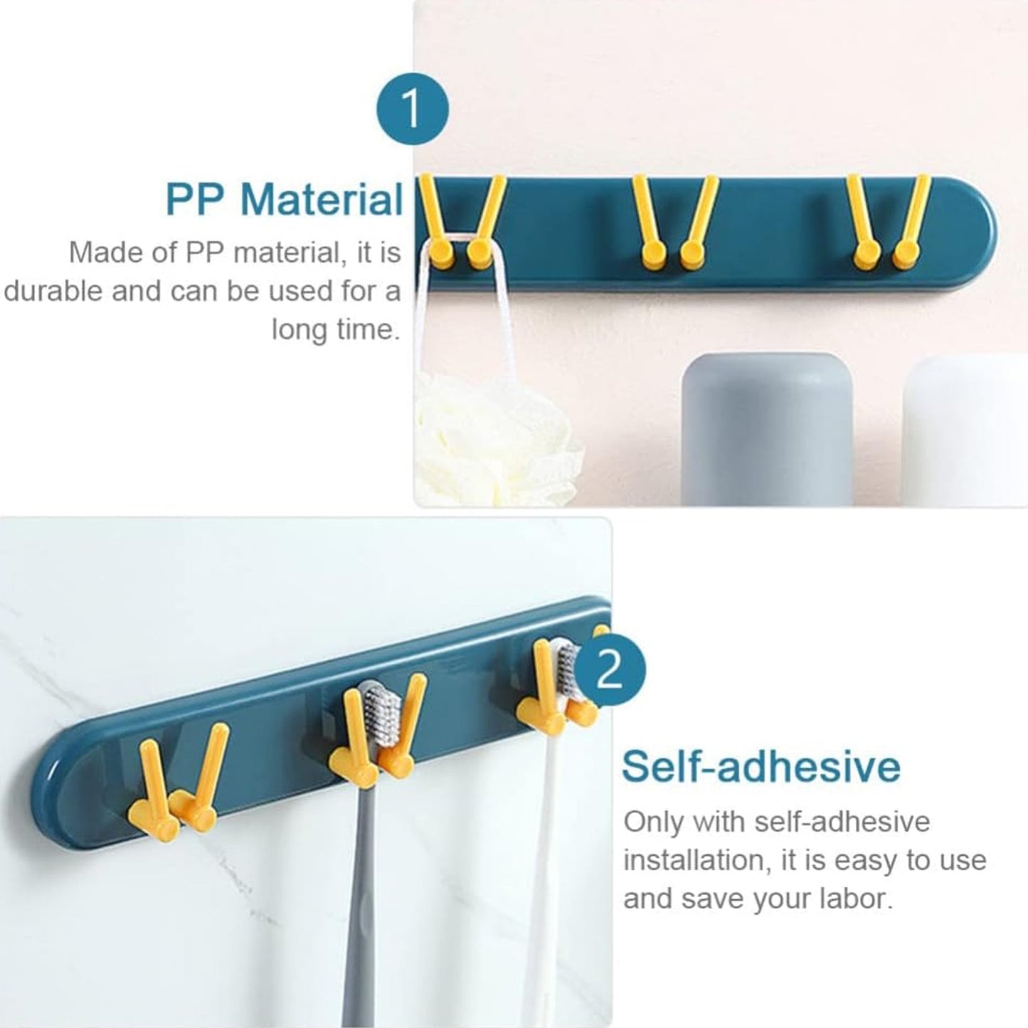 Toothbrush Holder Plastic Bathroom Accessories Organizer Wall Mounted Hanging Mount Shelf & Hooks (1pc) - infinityexculsivestore.com