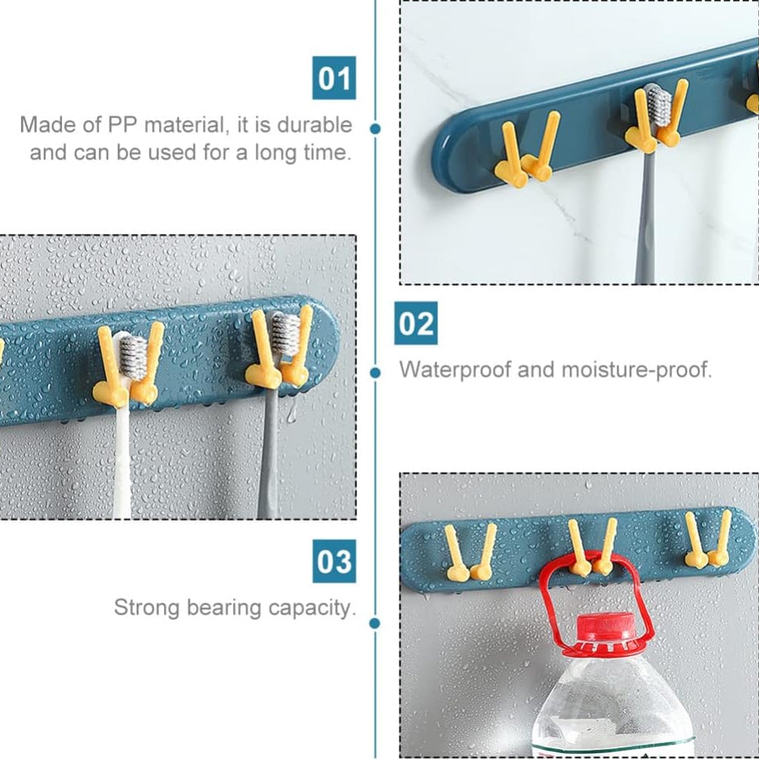 Toothbrush Holder Plastic Bathroom Accessories Organizer Wall Mounted Hanging Mount Shelf & Hooks (1pc) - infinityexculsivestore.com