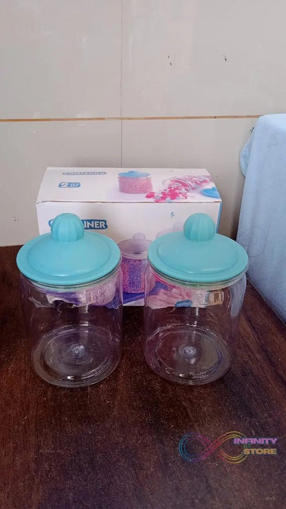 Transparent Kitchen Plastic Container/ Jar Set (2 Pcs Set / 1100 ML Approx) - infinityexculsivestore.com