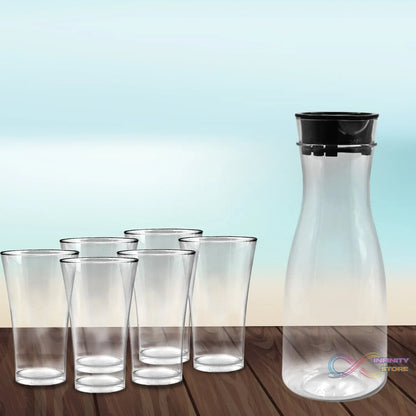 Transparent Unbreakable Water Juicy Jug and 6 Pcs. Glass Combo Set for Dining Table Office Restaurant Pitcher - infinityexculsivestore.com