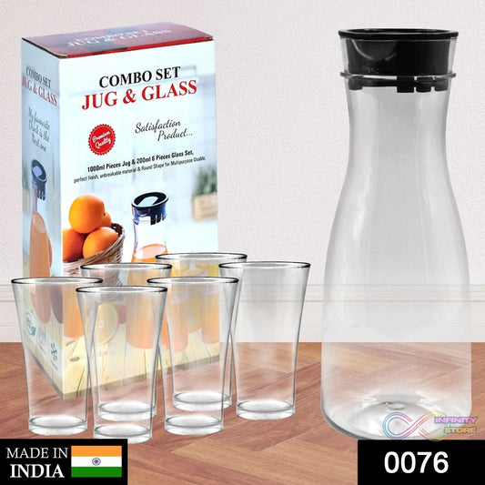 Transparent Unbreakable Water Juicy Jug and 6 Pcs. Glass Combo Set for Dining Table Office Restaurant Pitcher - infinityexculsivestore.com