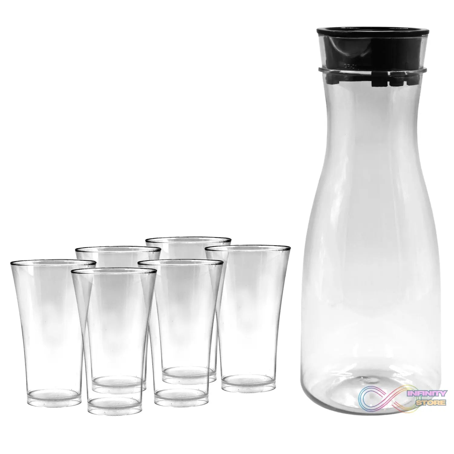 Transparent Unbreakable Water Juicy Jug and 6 Pcs. Glass Combo Set for Dining Table Office Restaurant Pitcher - infinityexculsivestore.com