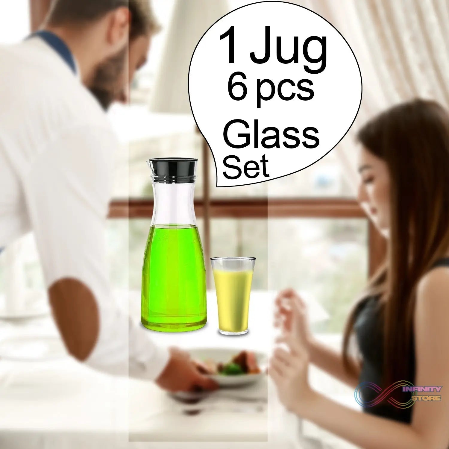Transparent Unbreakable Water Juicy Jug and 6 Pcs. Glass Combo Set for Dining Table Office Restaurant Pitcher - infinityexculsivestore.com