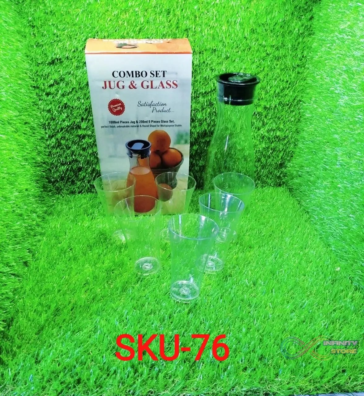 Transparent Unbreakable Water Juicy Jug and 6 Pcs. Glass Combo Set for Dining Table Office Restaurant Pitcher - infinityexculsivestore.com