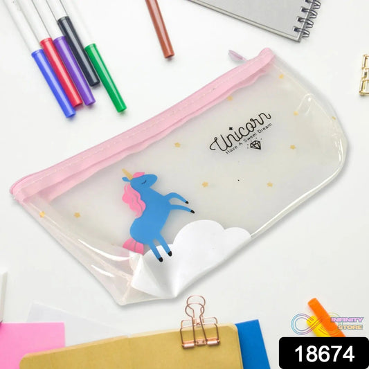 Transparent Unicorn Pencil Zip Pouch Bag (1 Pc) - infinityexculsivestore.com