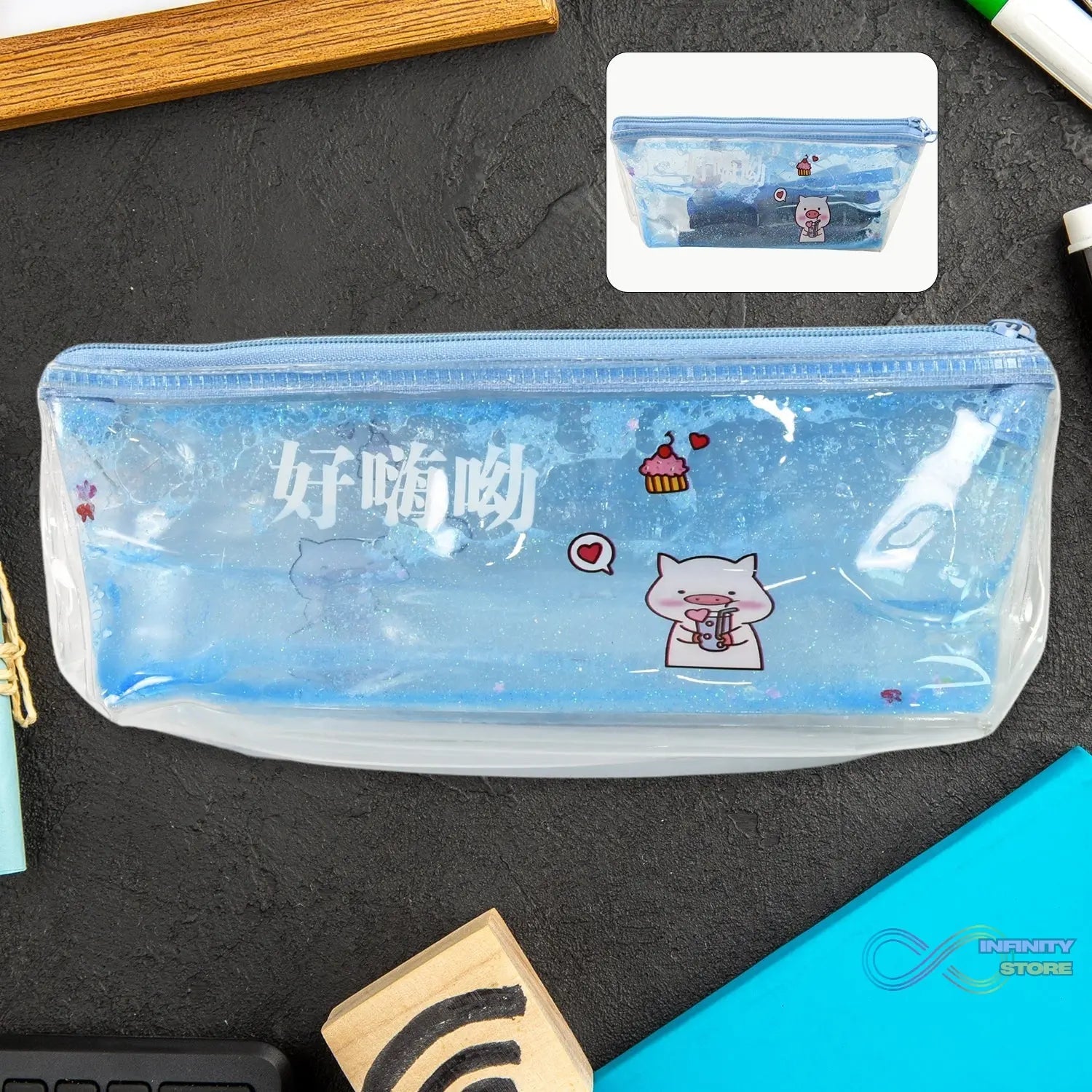 Transparent Unicorn Water Glitter Gel Pencil Zip Pouch (1 Pc) - infinityexculsivestore.com