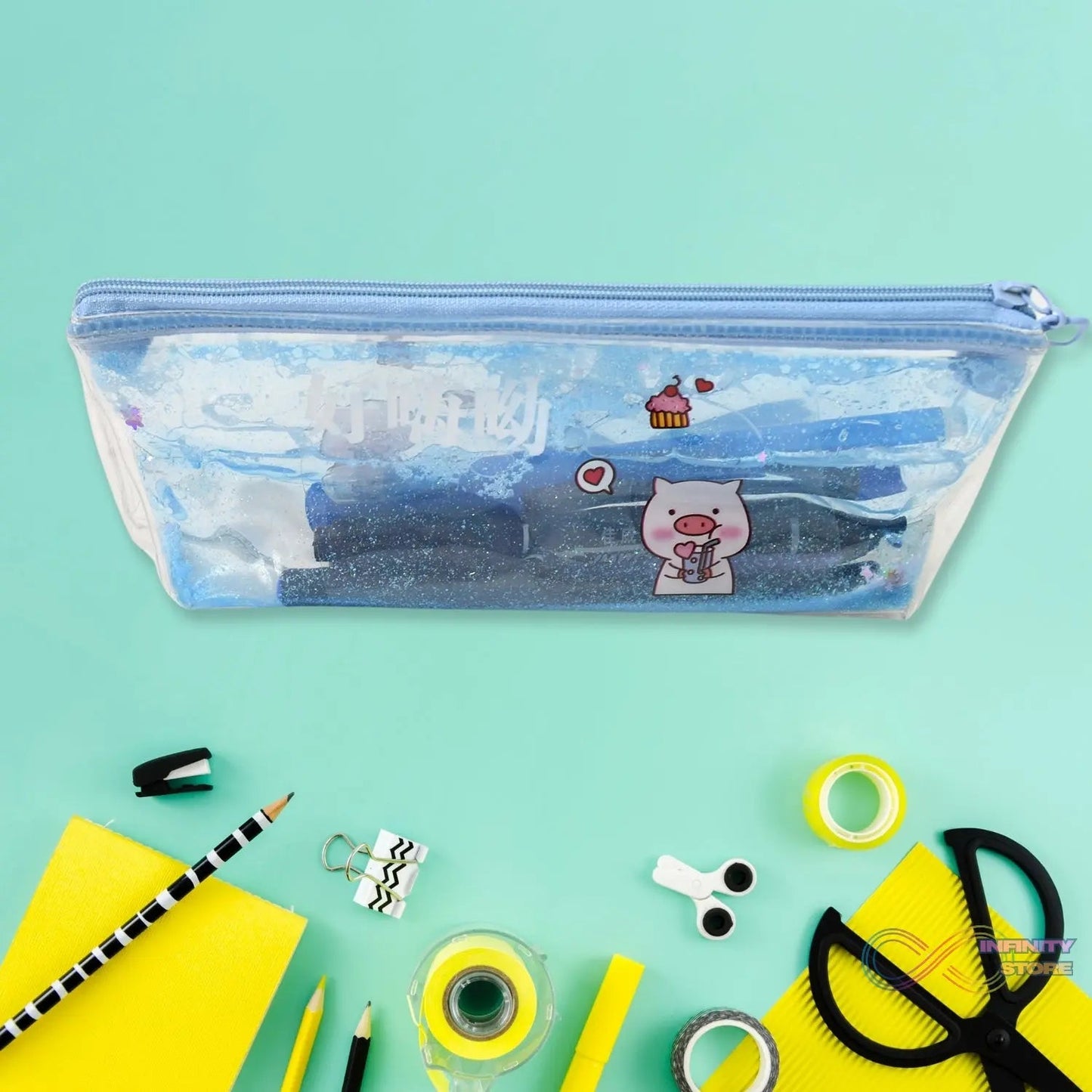 Transparent Unicorn Water Glitter Gel Pencil Zip Pouch (1 Pc) - infinityexculsivestore.com