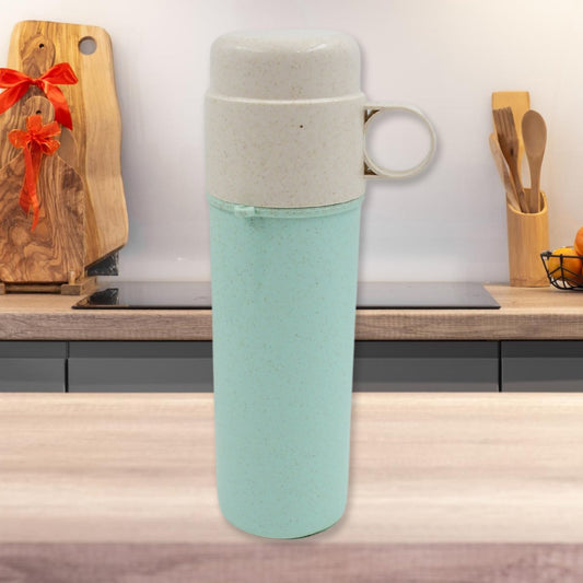 Travel Coffee Cup Portable Water Bottle Wheat Straw Coffee Tea Mug Coffee Mug with Lids for Coffee Tea Portable for School (300 ML Approx) - infinityexculsivestore.com