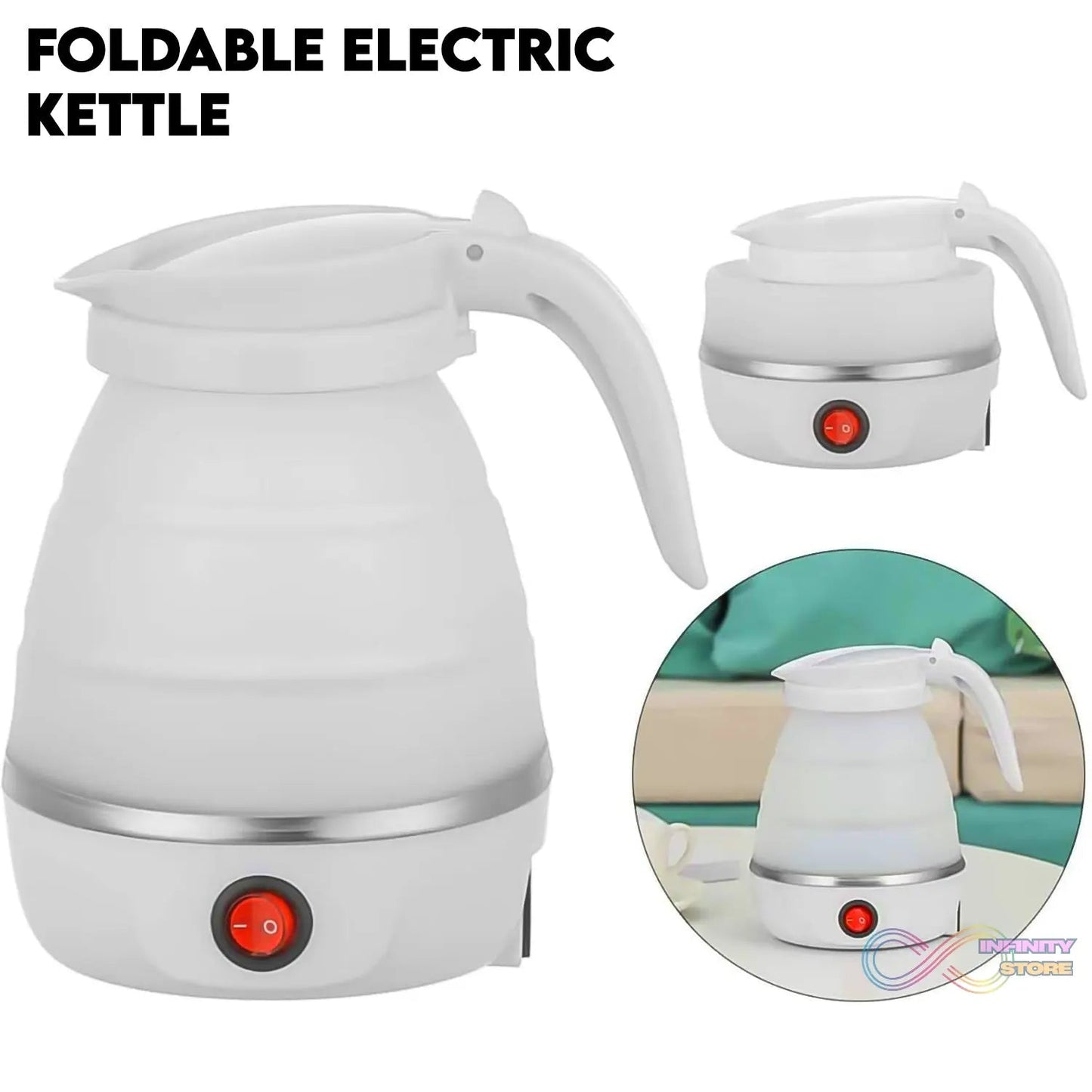 Travel Folding Electric Kettle 600W - (304 Stainless Steel & Silicone) - infinityexculsivestore.com