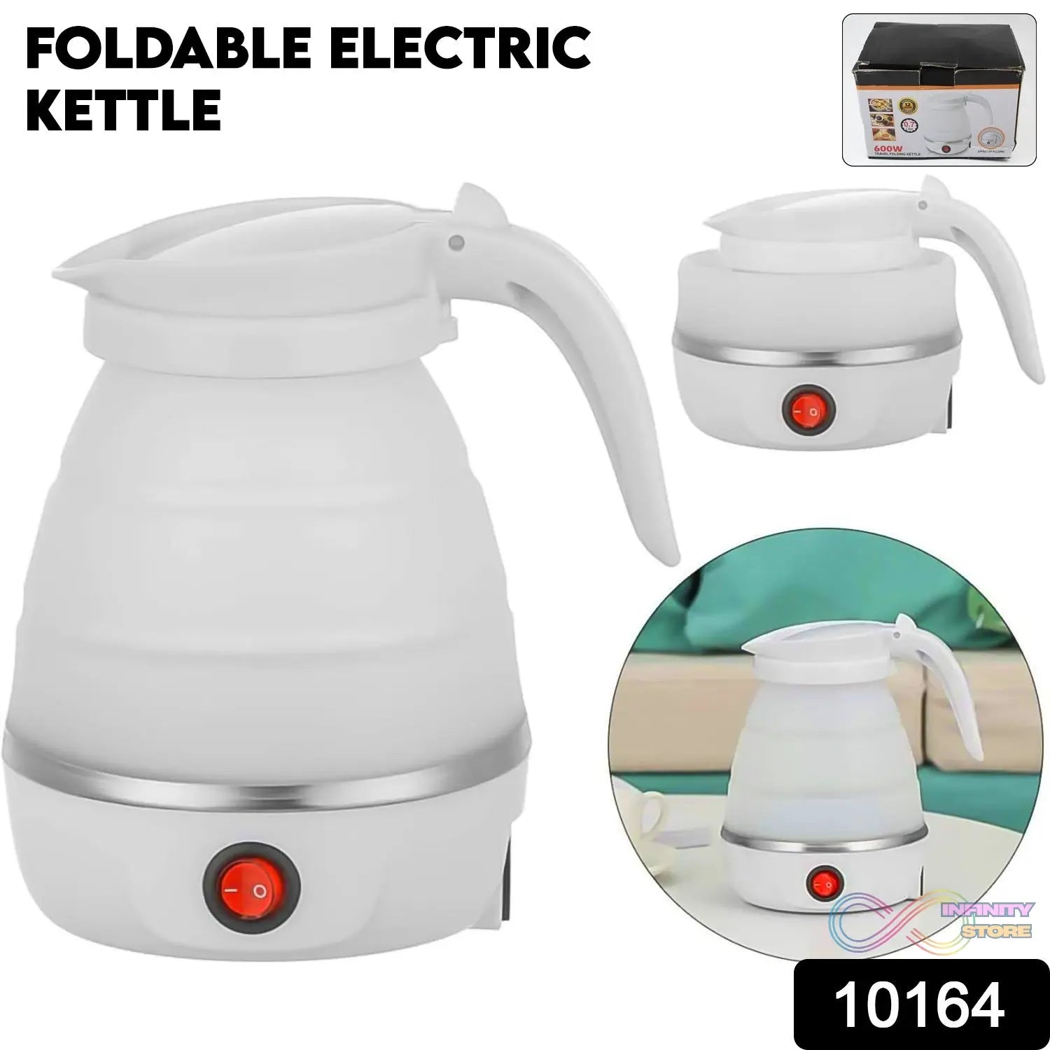 Travel Folding Electric Kettle 600W - (304 Stainless Steel & Silicone) - infinityexculsivestore.com