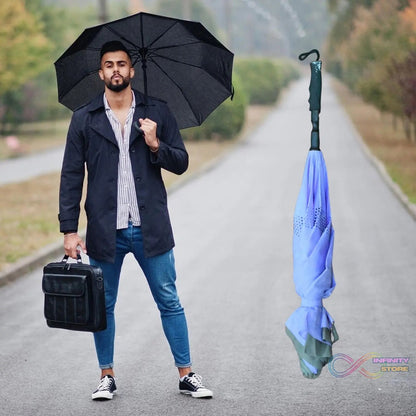 Travel Umbrella Windproof Umbrella Compact Folding Reverse Umbrella Unique Folding Umbrella (1 pc) - infinityexculsivestore.com