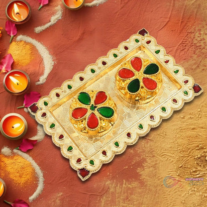 Tray Shape Special Puja Thali (1 Pc / Mix Design) - infinityexculsivestore.com