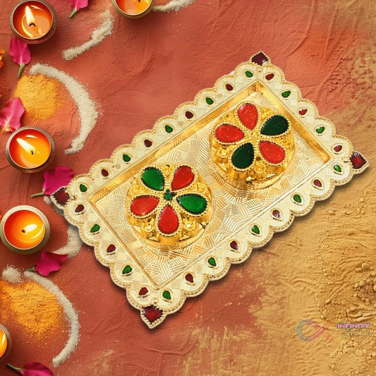 Tray Shape Special Puja Thali (1 Pc / Mix Design) - infinityexculsivestore.com