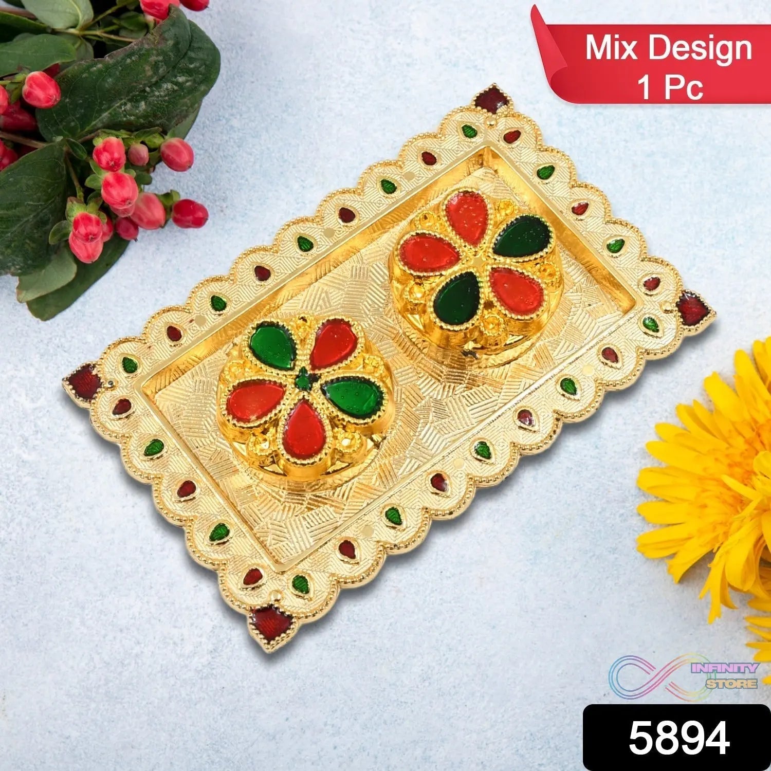 Tray Shape Special Puja Thali (1 Pc / Mix Design) - infinityexculsivestore.com