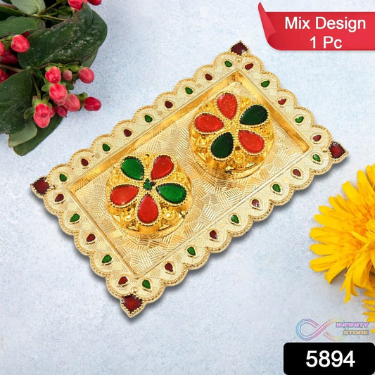 Tray Shape Special Puja Thali (1 Pc / Mix Design) - infinityexculsivestore.com