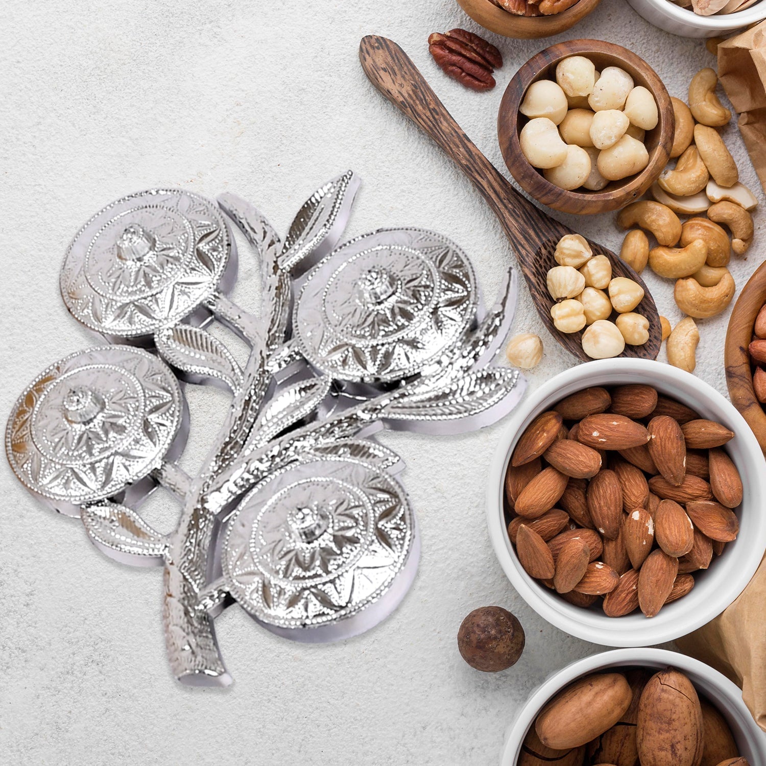 Tree Shape 4 Compartment Mukhwas Dani Serving Tray For Home & Kitchen Use - infinityexculsivestore.com