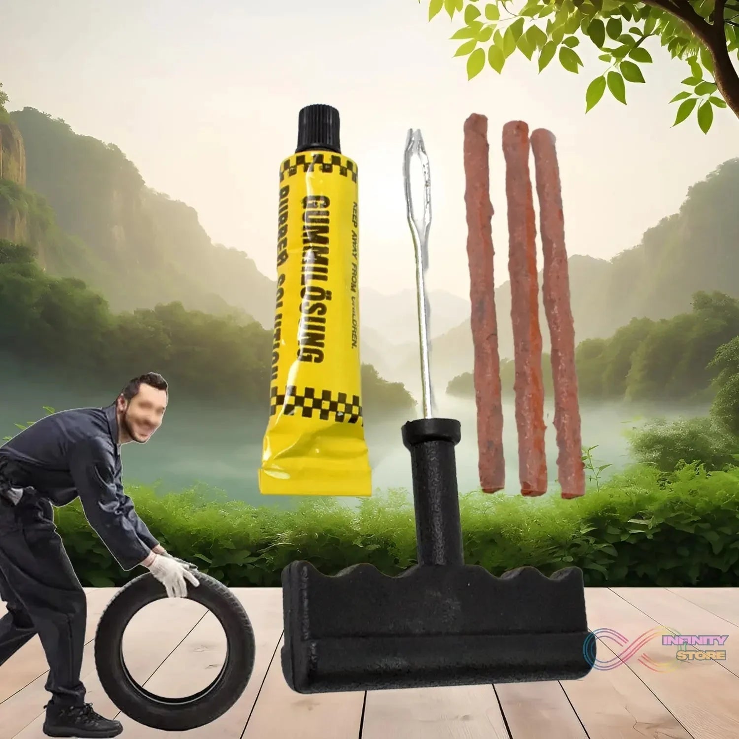 Tyre Puncture Repair Kit with 3 Seal Strips (5 Pcs Set) - infinityexculsivestore.com
