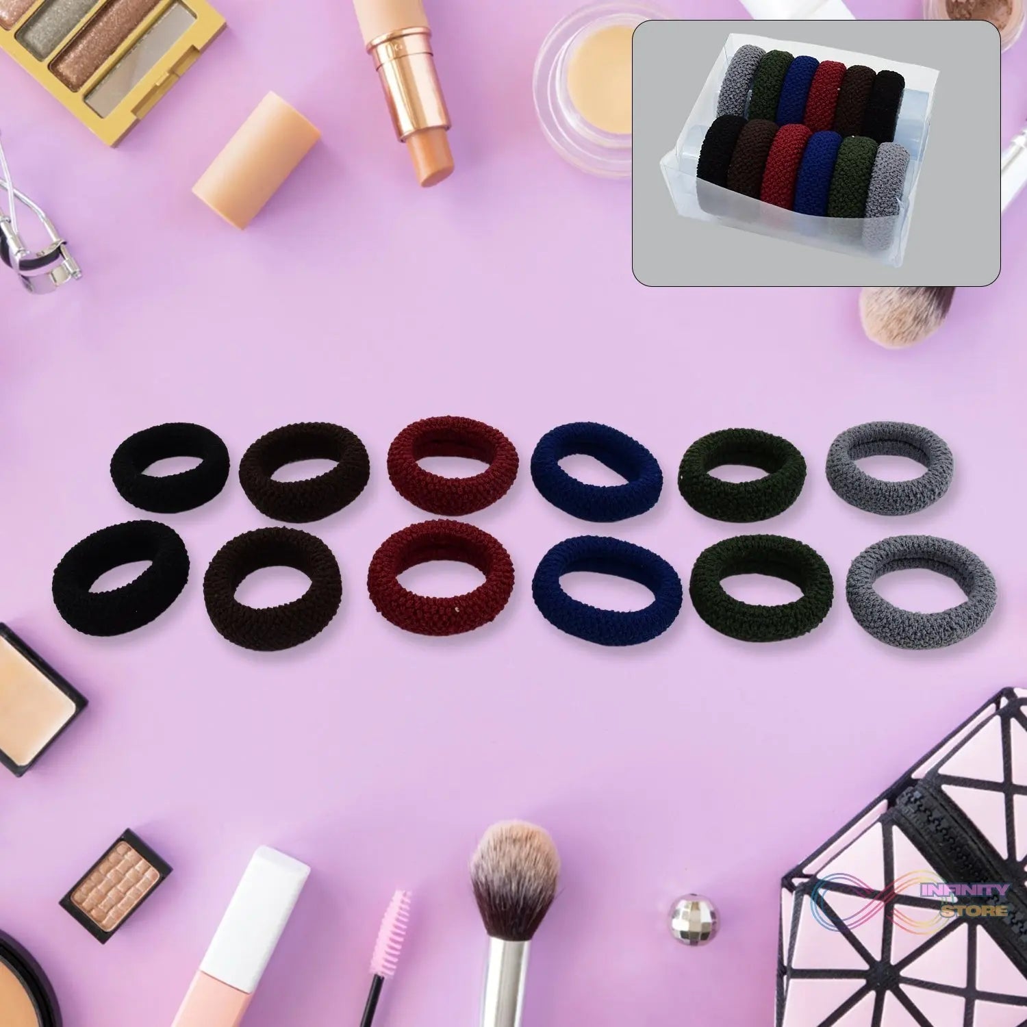 Tyre Shape Hair Rubber Bands Pack of 12 (Multicolour) - infinityexculsivestore.com