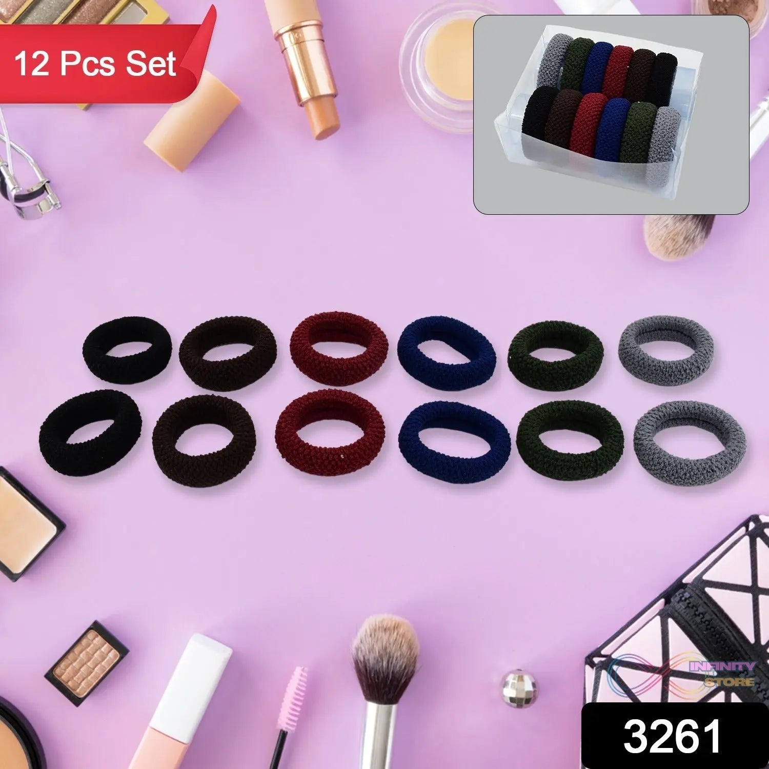 Tyre Shape Hair Rubber Bands Pack of 12 (Multicolour) - infinityexculsivestore.com