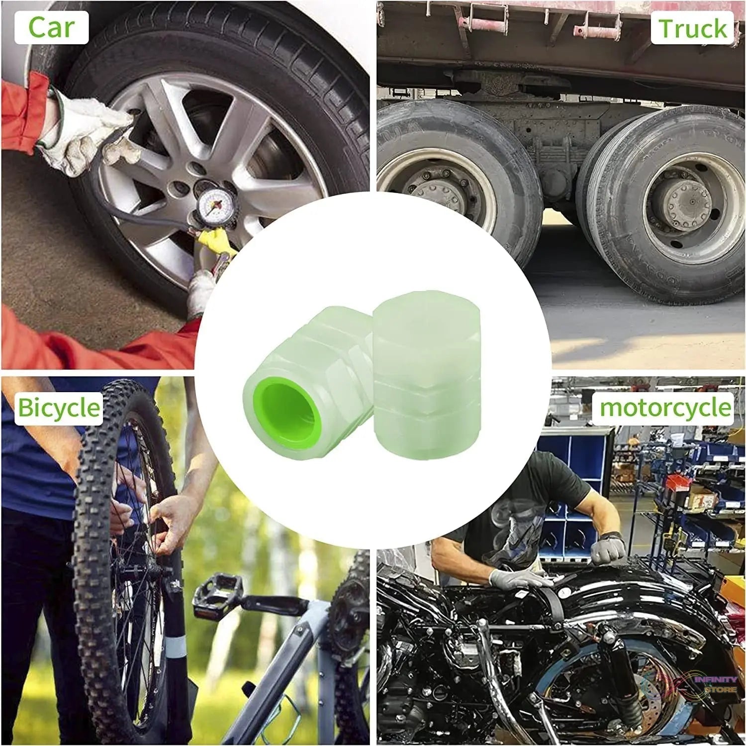 Tyre Valve Caps Luminous Glow Car Tire Air Stem Valve Cap Covers vaal cap ( 4 Pcs Mix Colour) - infinityexculsivestore.com