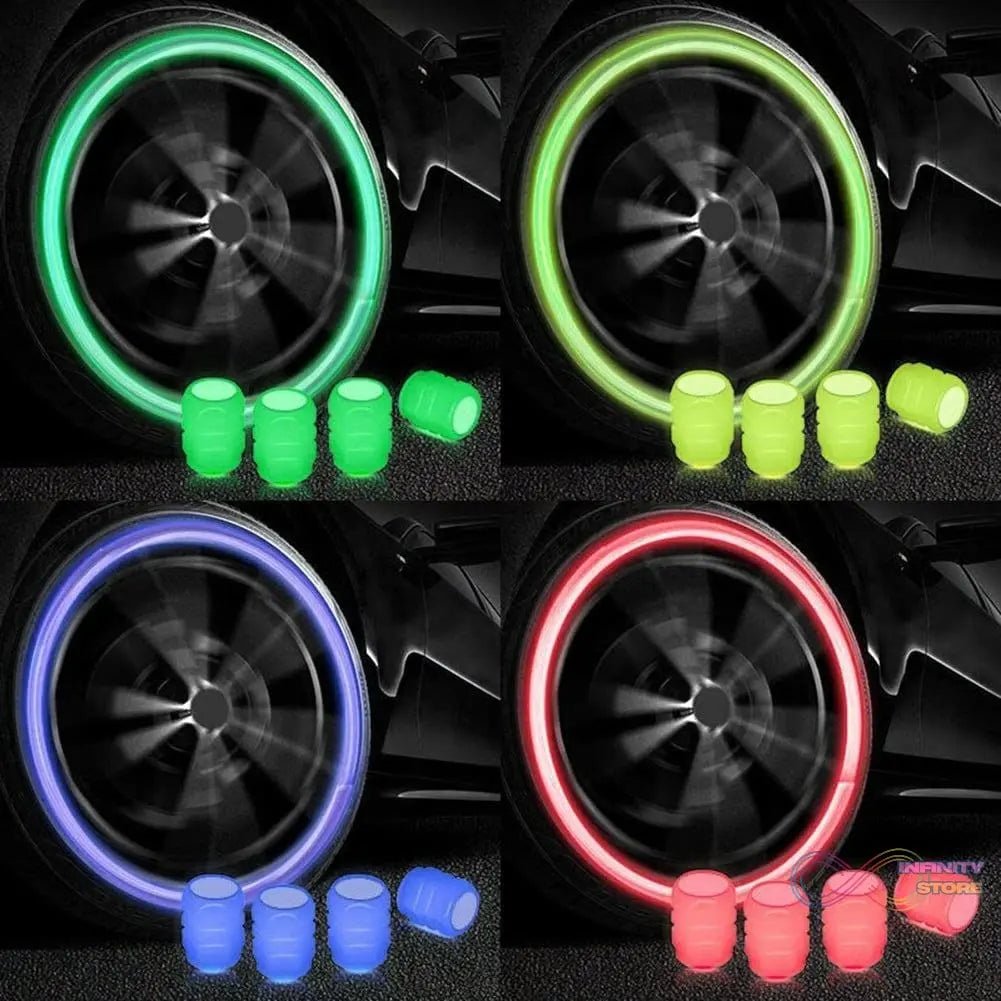 Tyre Valve Caps Luminous Glow Car Tire Air Stem Valve Cap Covers vaal cap ( 4 Pcs Mix Colour) - infinityexculsivestore.com