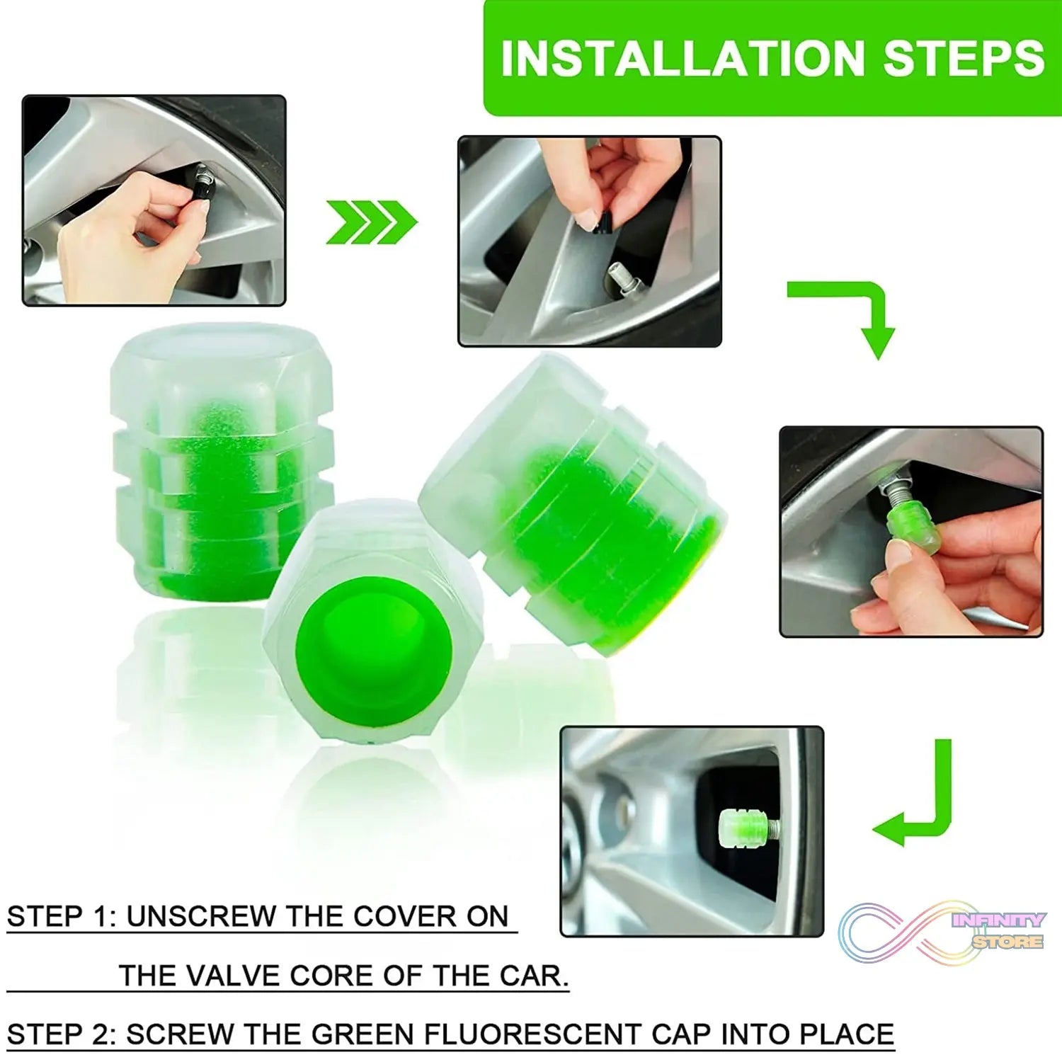 Tyre Valve Caps Luminous Glow Car Tire Air Stem Valve Cap Covers vaal cap ( 4 Pcs Mix Colour) - infinityexculsivestore.com
